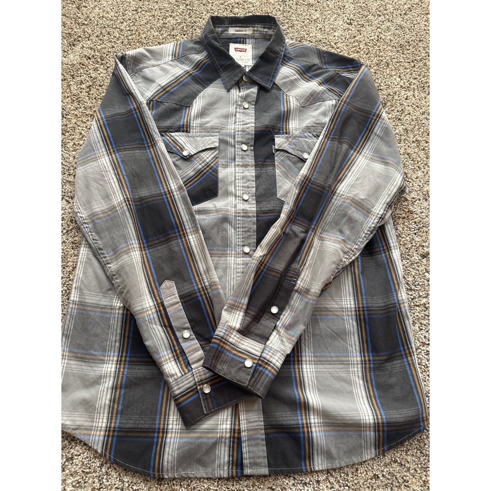 Levi Strauss & Co Mens Standard Fit Plaid Snap Button Western‎ Shirt Size M